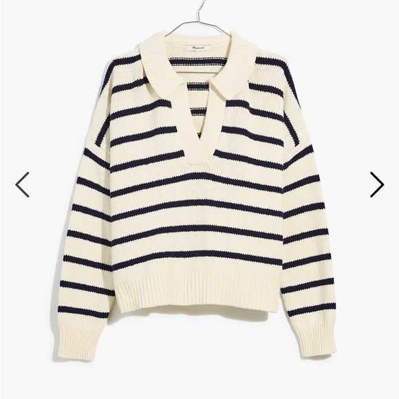 Madewell Sweaters - Madewell Dedham Stripe Polo Sweater in Medium